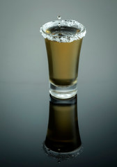 Tequila shot with salt and lemon