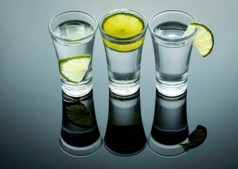 Tequila shot with salt and lemon