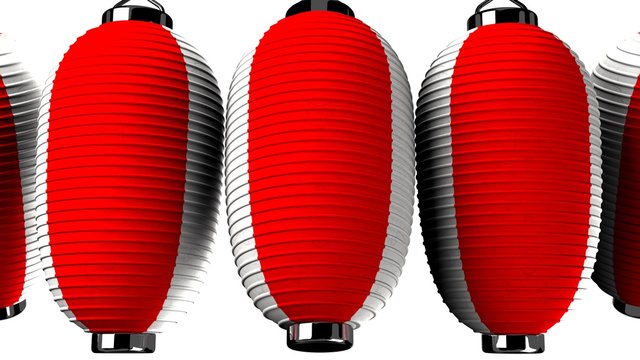 Red and white paper lantern on white background.3D render illustration.