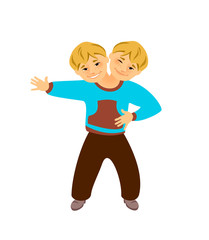 Siamese twins boys. Brothers on white background