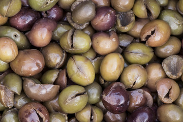 Homemade and boneless olives prepared to dress them in the traditional Cordoba style after removing the bone by hand