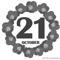 October 21 icon. For planning important day. Banner for holidays and special days. Vector illustration in black and white colors.