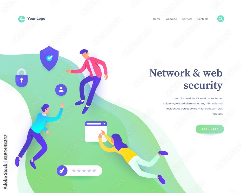 Wall mural network web security concept, workflow flying or levitation people and interaction with protection i