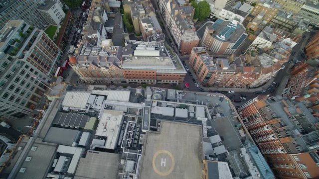 Aerial establishing shot of Harrods in Knightsbridge London
