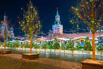 Russia.Moscow. Moscow Kremlin in the winter.New Year's Eve on Red Square.The collection of St....