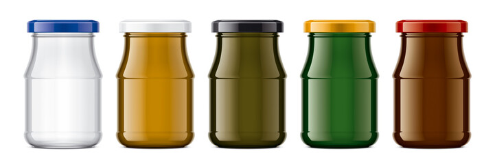 Set of Colored Glass Jar. 