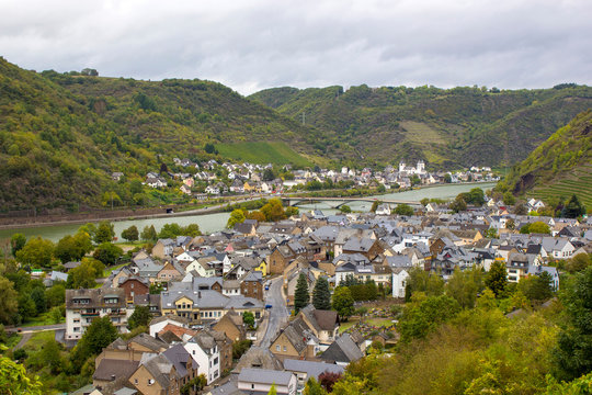 View of Treis-Karden town with the Moselle river in Germany