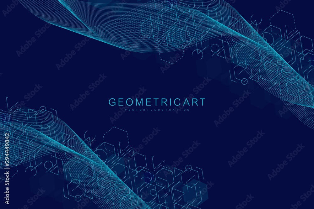 Aufkleber geometric abstract background with connected line and dots. structure molecule and communication. bi