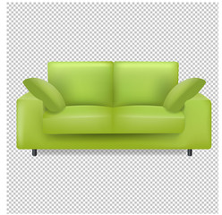 Green Sofa And Pillows Isolated Transparent Background
