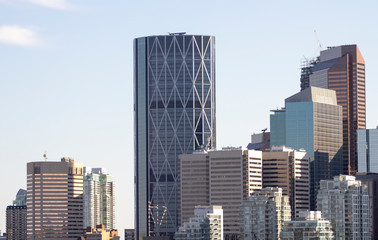Fototapeta na wymiar Calgary city skyscrapers and the Bow building, close up of modern glass architecture