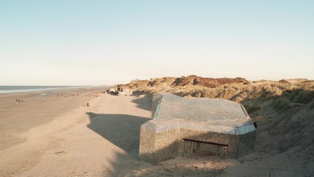  Dunkirk beach, blockhaus, sand dunes and people (Dunkerque, France)