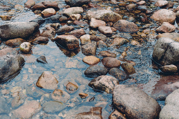 Fishing river in mountains. Nature concept. Crystal clear waters of river