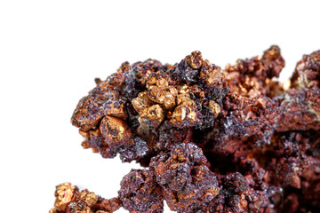 macro mineral stone copper with cuprite on a white background