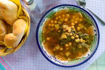 Oaxaca soup with chickpeas and spinach.