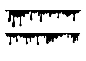 Paint dripping. Current drops. Black stains on a white background. Vector illustration.