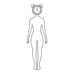 Woman with clock icon. Vector Illustration