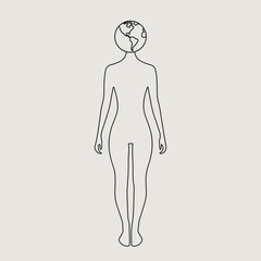 Woman with earth globe icon. Vector Illustration