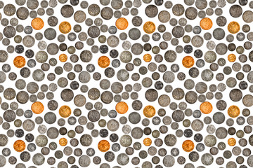 Old coins pattern. Antique silver coins of the Polish-Lithuanian Commonwealth isolated on white background. Dynasty Vasa