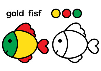 goldfish, coloring book, cartoon character, flat style.