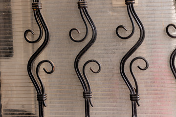 Detail wrought fencing elements with spiral and wave, forged ele