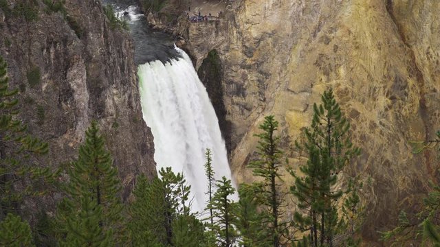 Upper Yellowstone Falls in Yellowstone National Park on a Cloudy Day Closeup Shot