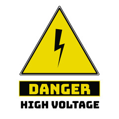 Danger high voltage Black,  yellow Triangle Hazard warning and attention road sign. With symbol . Isolated on white background. Caution or accident prevention, beware notification, vector illustration
