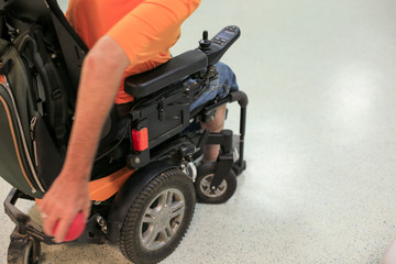 Disabled Boccia player training on a wheelchair