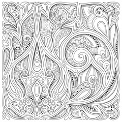 Monochrome Floral Background in Paisley Garden Indian Style