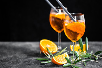Italian aperitif - aperol spritz with oranges