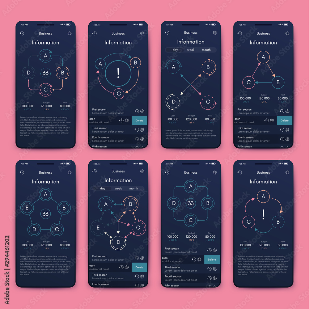 Poster different ui, ux, gui screens and flat web icons for mobile apps