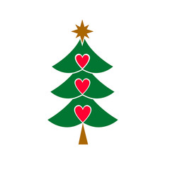 Christmas tree silhouette with decorations. Stylish linear illustration