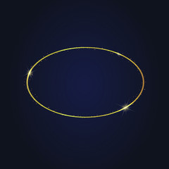 Elegant Realistic oval  golden luxury frame with light effects. Shining  banner. Glowing graphic vector illustration for you brand, logo, cards. With fashion magic sparkles elements