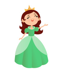 Vector illustration of a cute princess in green