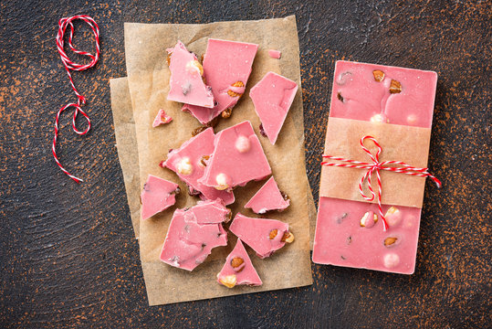 Trendy pink or ruby chocolate