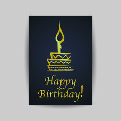 Happy birthday celebrating and greeting card, with cake and confetti, minimalism creative unique design.hand drawn line art vector illustration. Isolated on background with shadow