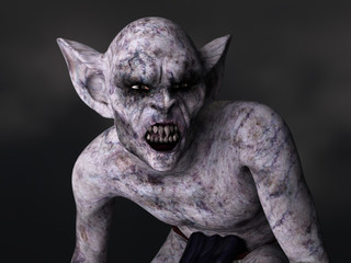 Fototapeta na wymiar Scary demon creature with big ears and teeth. 3D rendering.