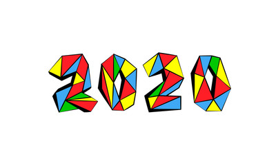 New Year mosaic 2020 text Design. Polygonal Pop art vector 2020 numbers illustration.