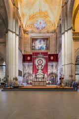 Fototapeta na wymiar Seville Cathedral. Gothic interior. Altar de Plata, Main Chapel/ Capilla Mayor de la Catedral. 1750 year.Seville, Andalusia Spain. 