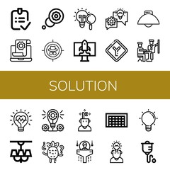 Set of solution icons such as Done, Development, Thought, Target, Light bulb, Startup, Lightbulb, Junction, Light, Innovation, Lamp, Concept, Confused, Idea, Human resources , solution
