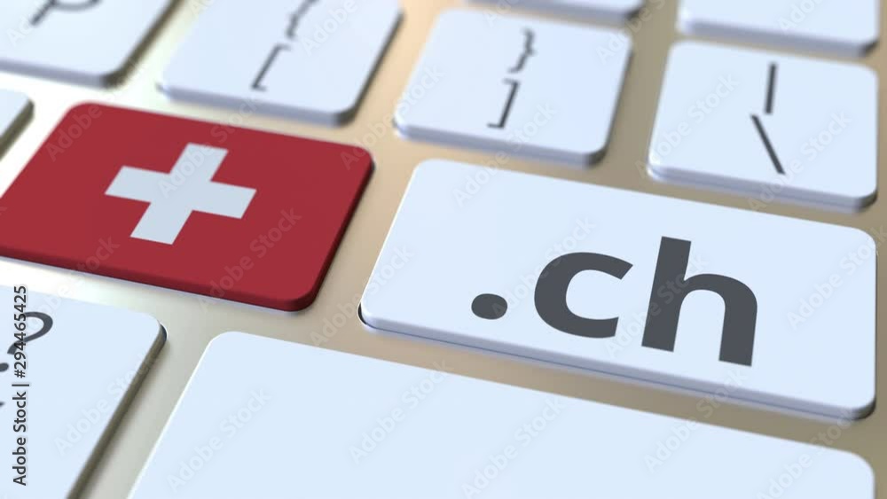 Poster swiss domain .ch and flag of switzerland on the buttons on the computer keyboard. national internet 