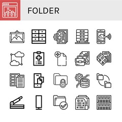Set of folder icons such as Portfolio, Picture, Drawer, Documentation, Drawers, Cloud computing, Medical record, File, Document, Paper, Archive, Folder, Data processing , folder