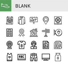 Set of blank icons such as Visor, Poster, Shirt, Billboard, Location, Pizza box, Tablets, Badge, Discount, Signpost, Signboard, Placeholder, T shirt, Commentator, Picture , blank