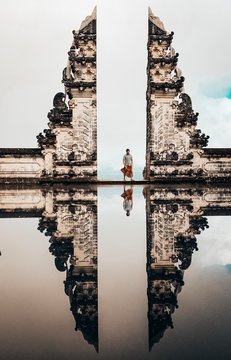 Person in between structures