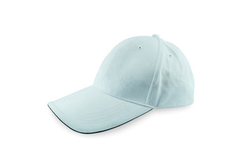 Close-up white Baseball cap Isolated on White Background. File contains with clipping path so easy to work.