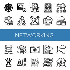 Set of networking icons such as Spider web, Server, Connected, Connection, Cloud computing, Computer storage, Diffuser, Network, Data storage, Cloud storage, Servers , networking