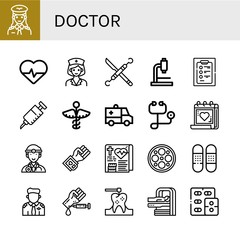 Set of doctor icons such as Pilot, Cardiology, Nurse, Dentist tools, Microscope, Diagnosis, Vaccine, Medicine, Ambulance, Stethoscope, Medical appointment, Doctor, Blood pressure , doctor