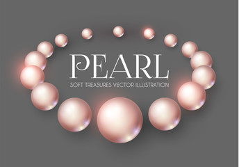 Elegant 3D Pink Pearls. Pearl Beads. Treasure realistic design.