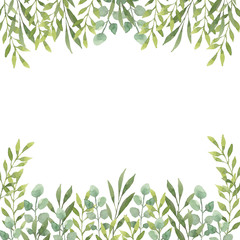 Frame of green leaves on a white background. Use for invitations, greetings, birthdays and weddings