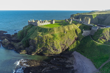 Aerial image of Dunnottar Castle in Stonehaven, Scotland.
