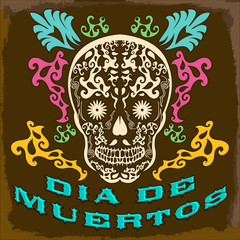Dia de Muertos, Mexican Day of the Death spanish text vector decoration